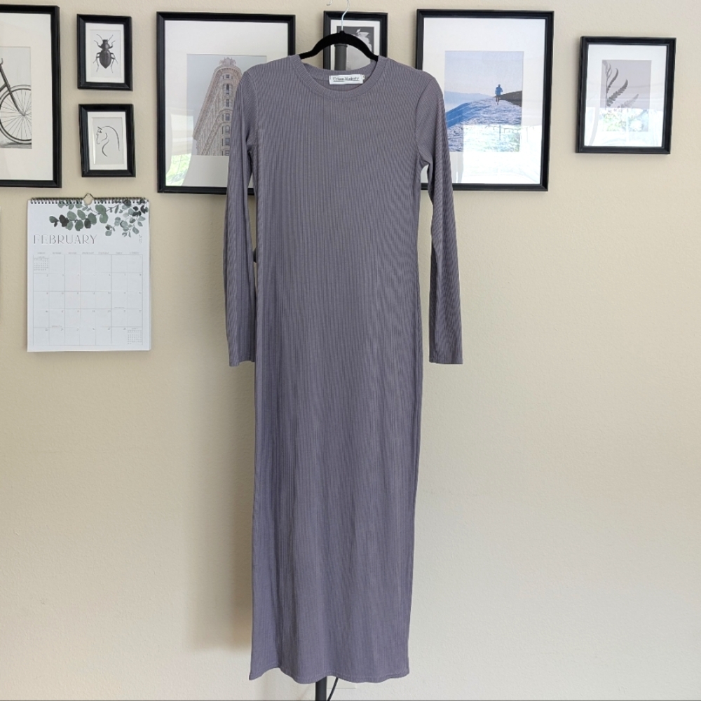Maxi Long Sleeve Grey Ribbed Dress XS/S Urban Modesty